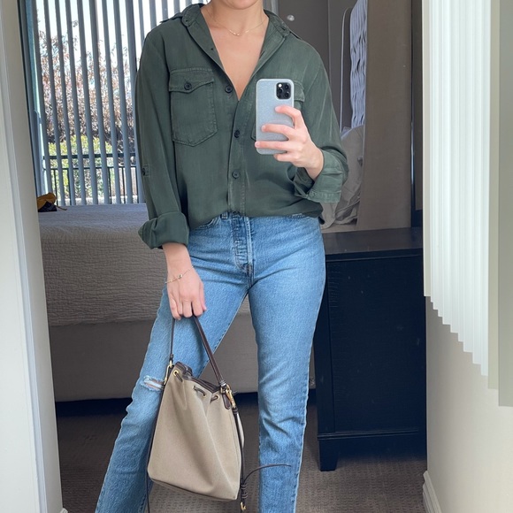 Zara | Tops | Zara Dark Green Denim Button Down Shirt | Poshmark